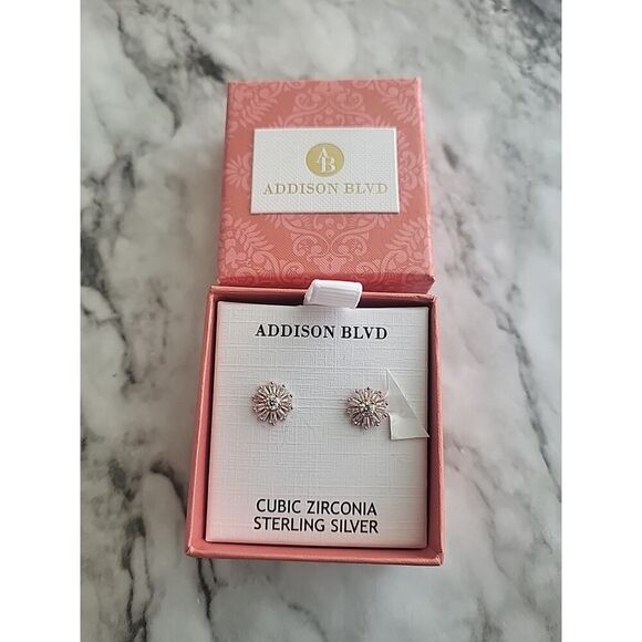 NEW Addison BLVD CZ Gold Plate 925 Sterling Silver Flower Daisy Stud Earrings - Picture 2 of 4